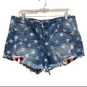 Mossimo High Rise Patriotic America Denim Cut Off Shorts Size 10/30